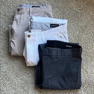 THREE Pairs of Bonobos Men's Pants - Gray, White, Tan size 33/34